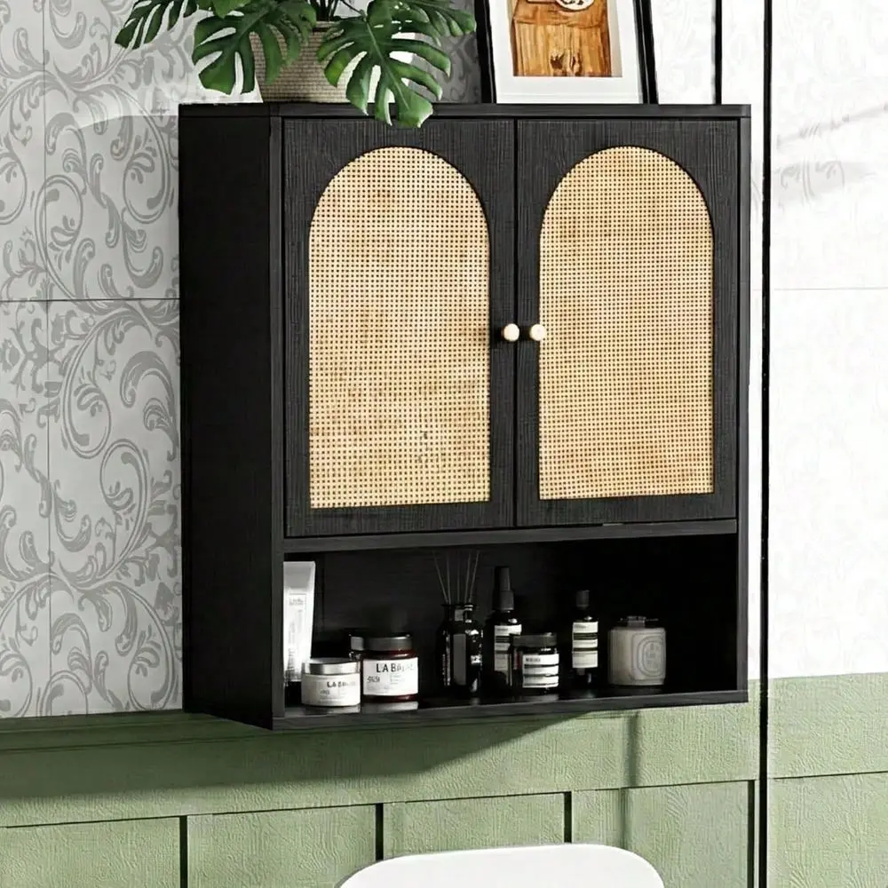 

Cabinet With 2 Doors Bathrooom Wall Cabinet Grey Over The Toilet Storage Towel Cabinet 1 Adjustable Shelf Wooden Hanging Organi