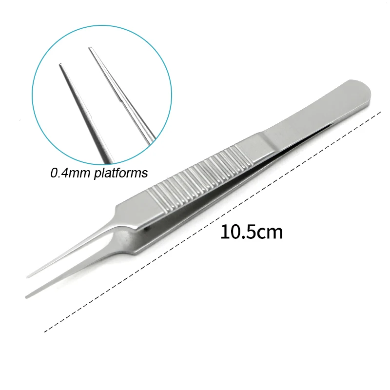 Pinça oftalmologia médica embutida 3 tamanhos, pinça de 10cm para pálpebras e gordura dupla (0.4mm, 0.6mm, 0.8mm)