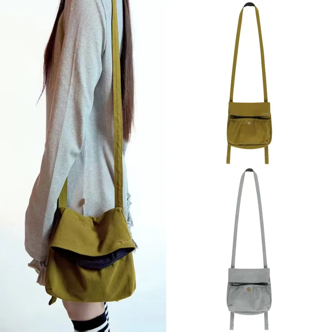 Laid-back Korean Style  Color Flapover Shoulder Crossbody Bag Newsboy Bag Dongdaemun Horizontal Pattern Unisex