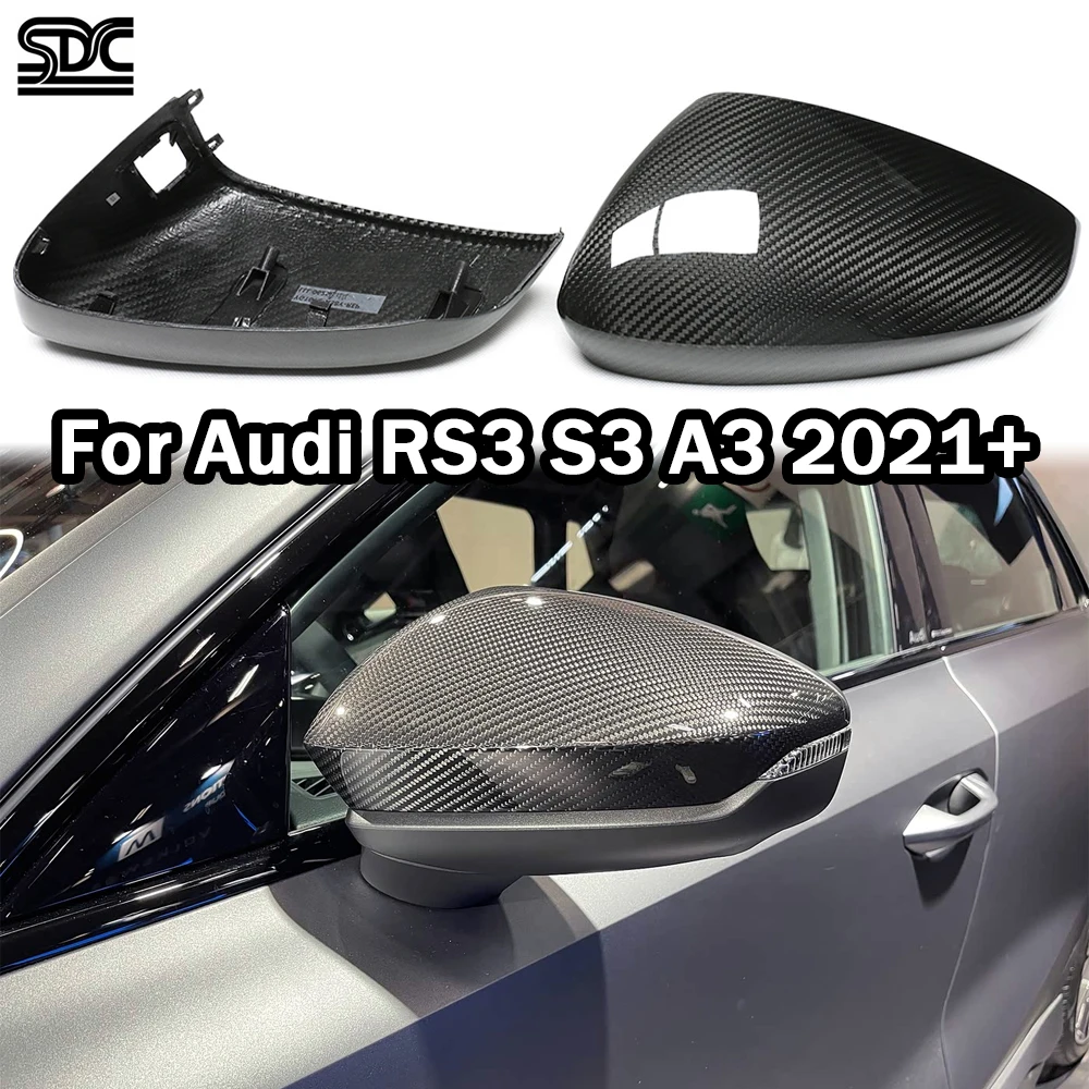 

RS3 Real Dry Carbon Fiber Mirror Covers Replacement For Audi A3 S3 RS3 8Y 2021+ Exterior Side Rearview Mirror Caps 2 Pcs/set