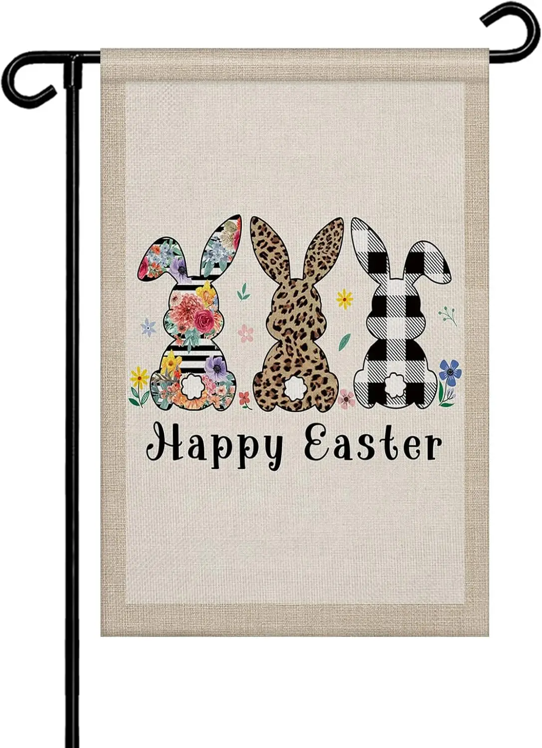 Black and White Plaid Garden Flag 12x18 Double Sided - Welcome Garden Flags for All Seasons Outside Décor,Easter Bunnies Spr zzo