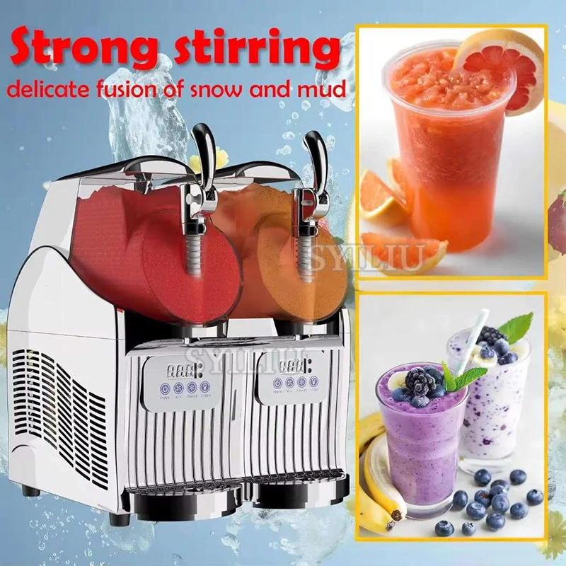 Snow Melting Machine Double Tank Slush Machine 2L Snow Mud Maker 300W Commercial Smoothies Granita Machines Ice Slusher