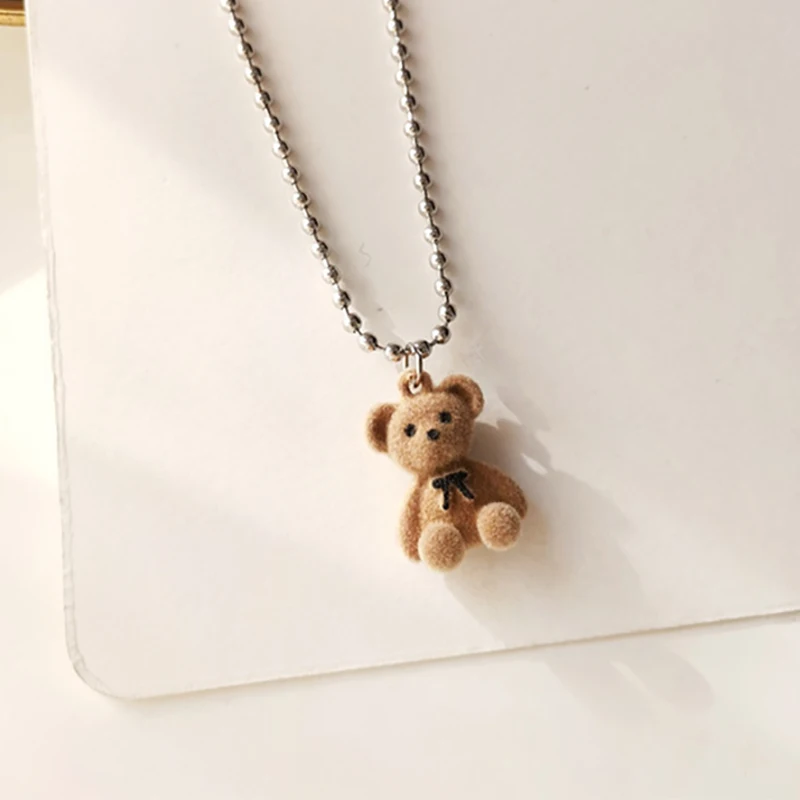 Personality Trend Teddy Bear Pendant Necklace Simple Plush Cool Handsome Cute Bear Lady Jewelry Commemorative Necklace Gift