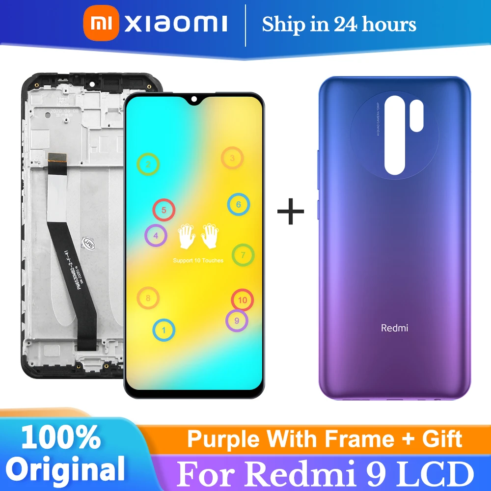 

100% Original 6.53" For Xiaomi Redmi 9 LCD M2004J19G, M2004J19C With Frame Display Touch Assembly Replace For Redmi 9 Screen