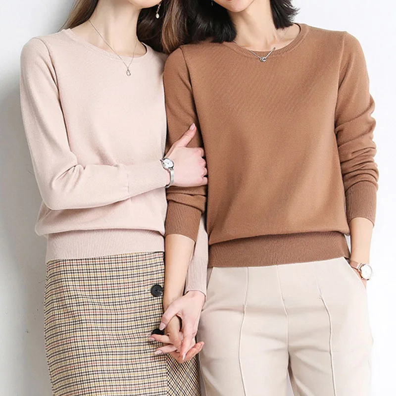 

Вязаный свитер, женские пуловеры, новый белый, черный вязаный свитер с длинным рукавом и круглым вырезом, пуловер, женские топы, свитера, женская одежда Q996