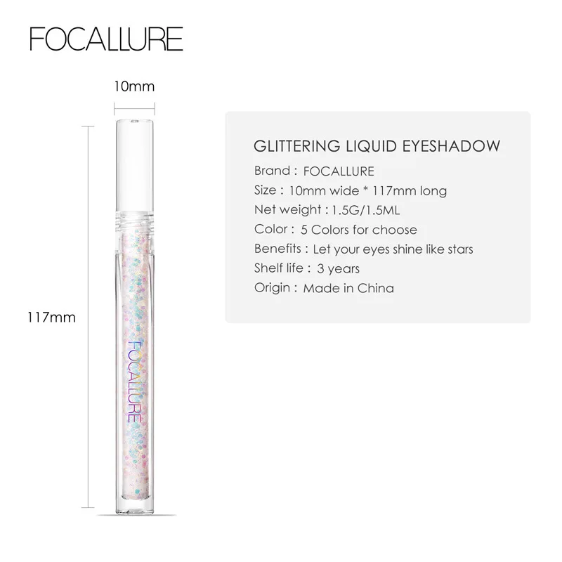 FOCALLURE Liquid Eyeshadow Glitter For Eyes Cosmetics Eyeliner with Sparkles Shiny Shadows Professional Makeup