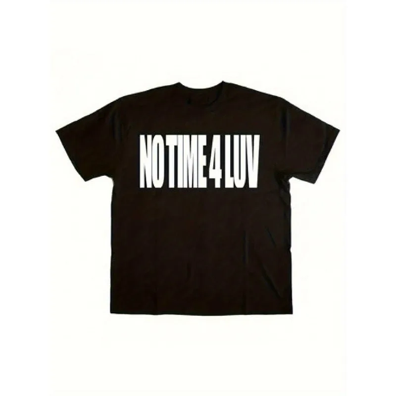 T-shirt unisexe noir imprimé NOTIME4LUV, style Harajuku Y2K, col rond grunge, coupe décontractée, convient aux hommes et aux femmes