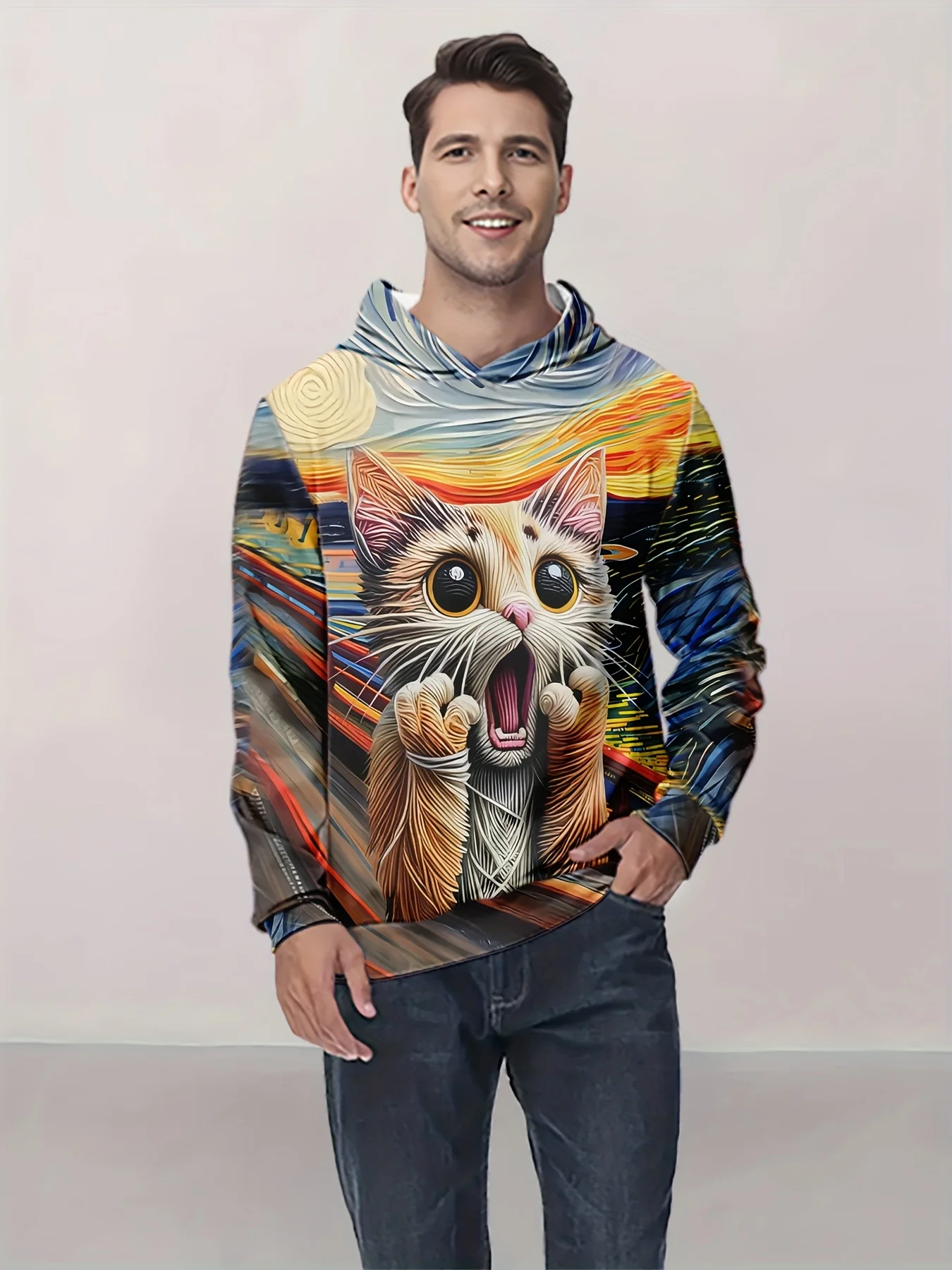 

Funny 3D Animal Print Hoodies For Men Fashion Kitten Pattern y2k Clothes Autumn and Winter Casual Sweatshirts Oversized Pullover
