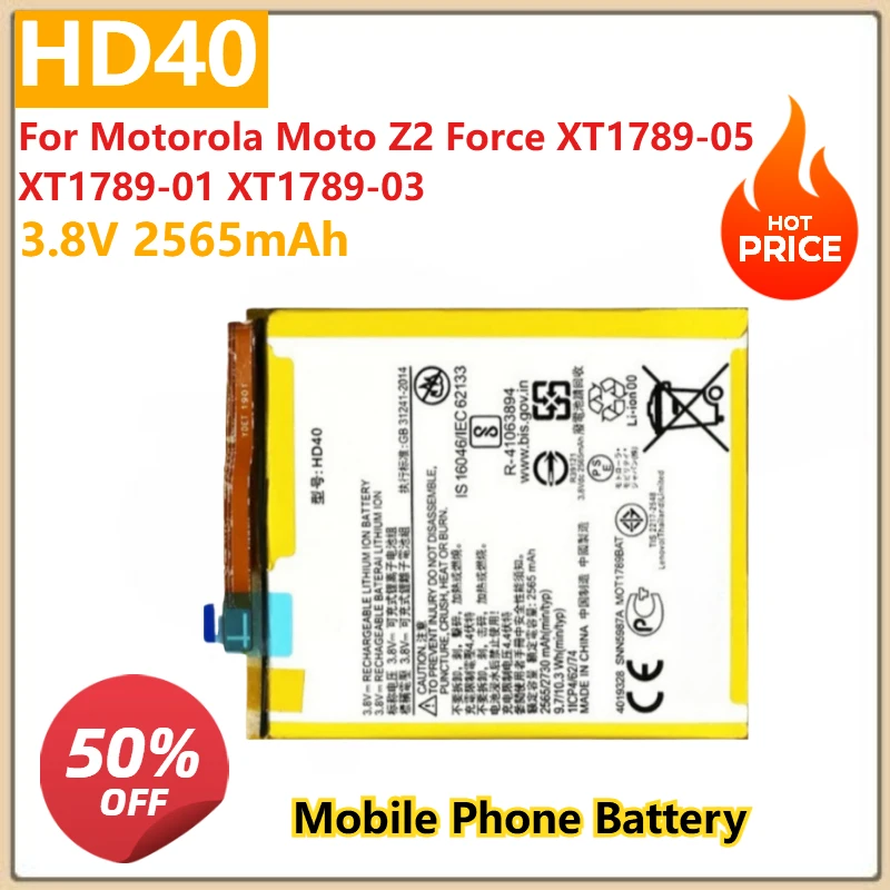 

Для Motorola Moto Z2 Force XT1789-05 XT1789-01 XT1789-03 Сменный аккумулятор мобильного телефона HD40 3,8 В 2565 мАч