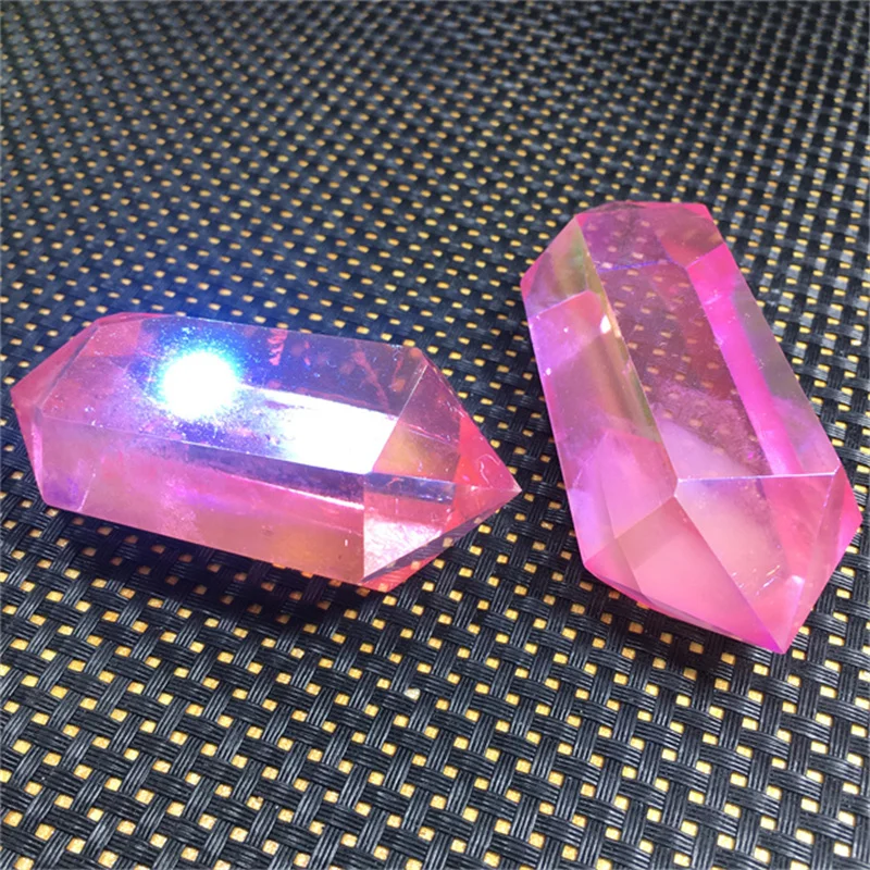 Natural Polished Gemstone for Decoration, Healing Crystals, Pink aura, Clear Quartz, Double Point