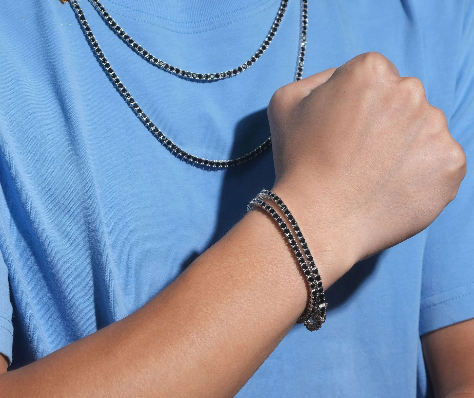 

Новая мода хип-хоп Iced Out мужское ожерелье S925 стерлингового серебра 3 мм черный цвет муассанитовая теннисная цепочка