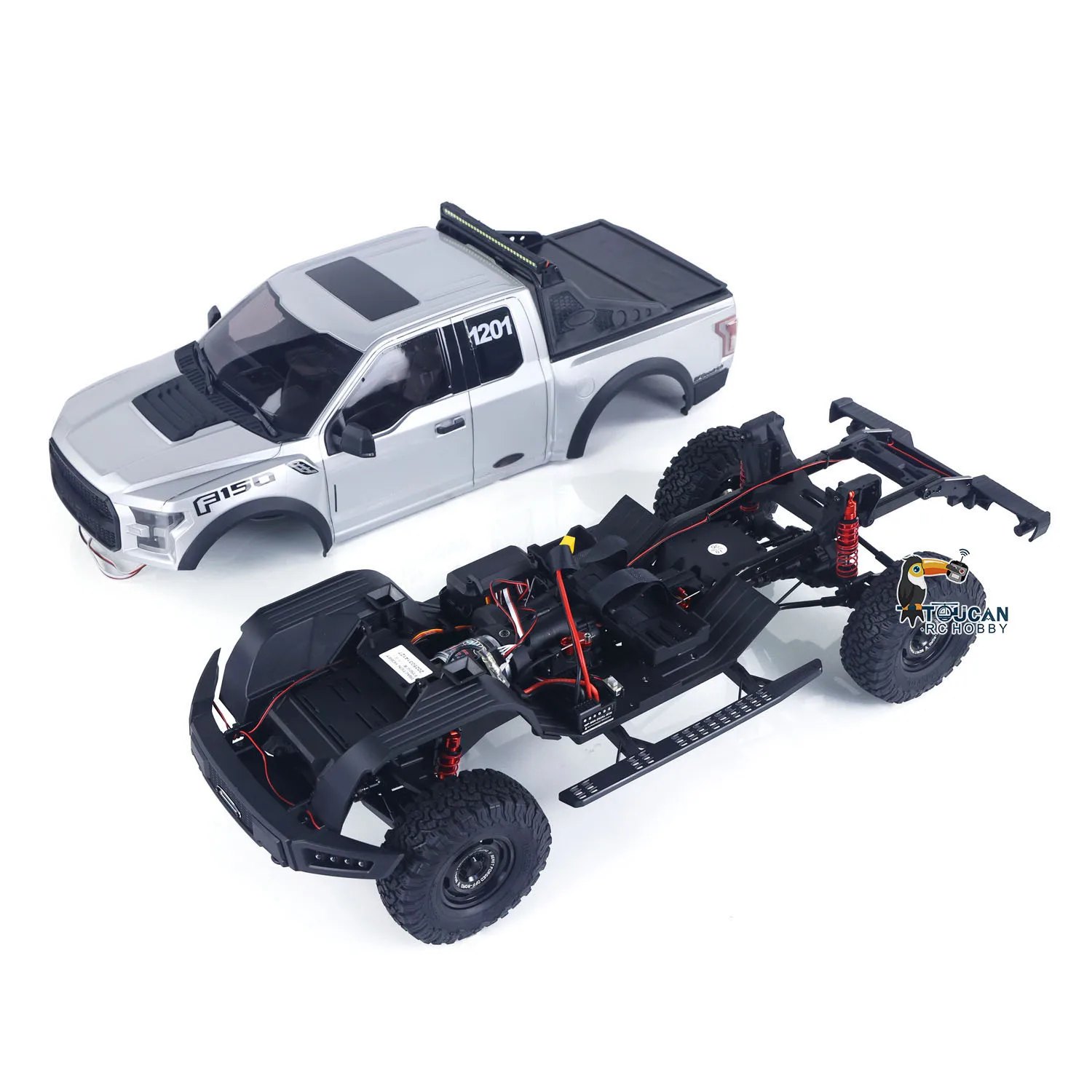2-biegowy model RC pickupa F150 w skali 1:8, elektryczny samochód terenowy z radiowym sterowaniem 2.4G, pojazd 4WD z blokadą osi, światłami i prostą tylną osią.