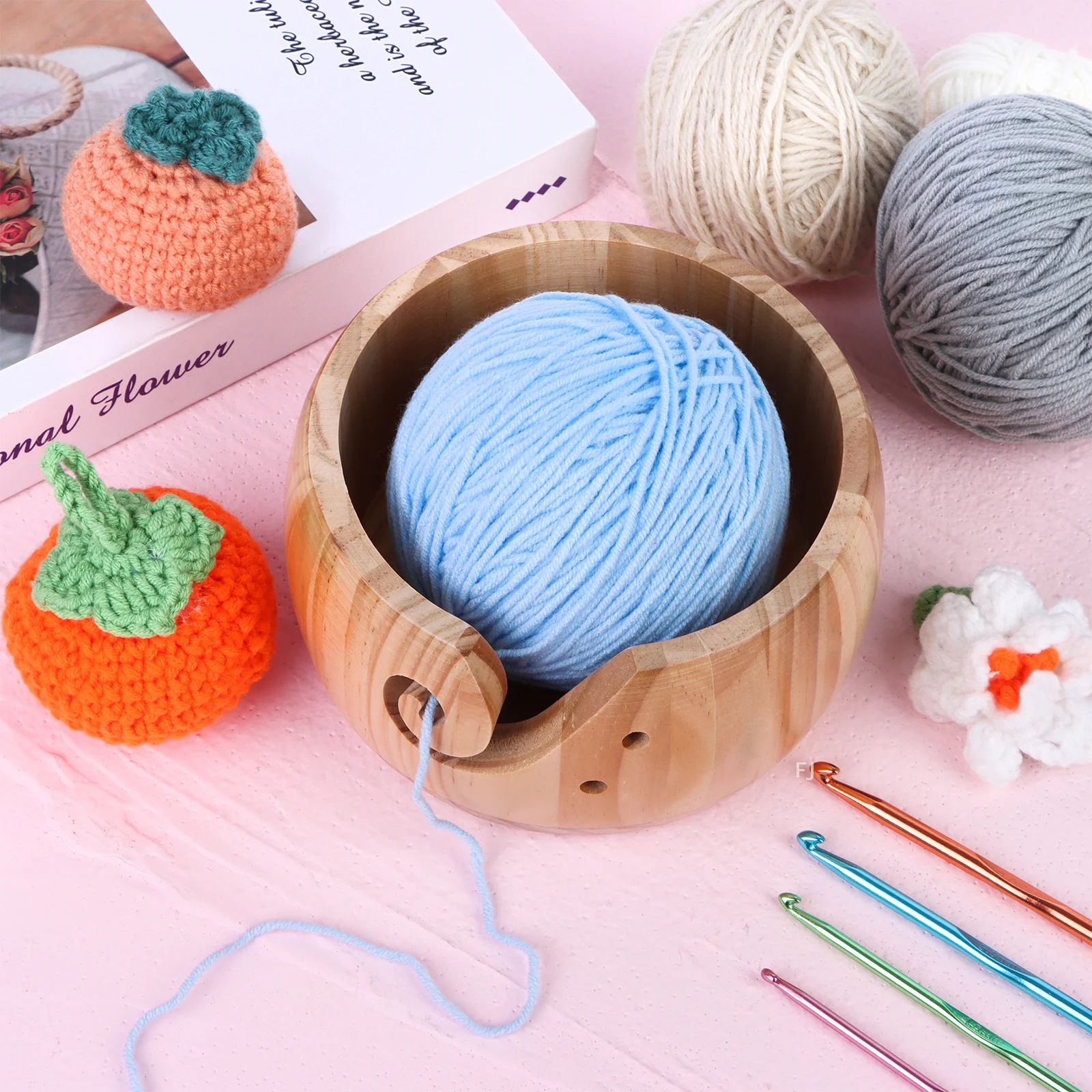 

[YU]Wooden Yarn Bowl Portable Yarn Bowl for Knitting Crochet arn Storage Bowl
