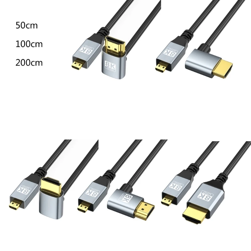 R91A 6x2.3mm Video to Standard 10.5x2.5mm Cable 8K60hz Flawlessly Video and Auditory Sync Transfer Bidirectional Elbow Line