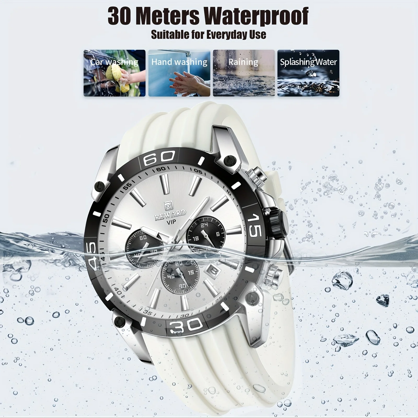 REWARD Men Watches Quartz Analog Waterproof Luminous Date Wrist Watch Silicone Strap Luxury Casual Watch for Men