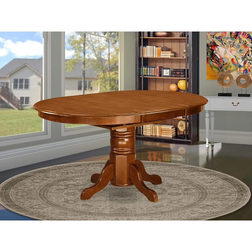 Avon Kitchen Dining Table - an Oval Wooden Table Top with Butterfly Leaf & Pedestal Base, 42x60 Inch, Saddle Brown，Furniture