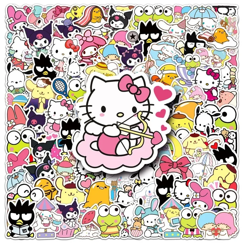 

101 шт. наклейки Sanrio, милый мультяшный рулон корицы, мелодия, граффити, украшение, чашка для воды, чехол для телефона, маленький картофель, сделай сам, водонепроницаемый