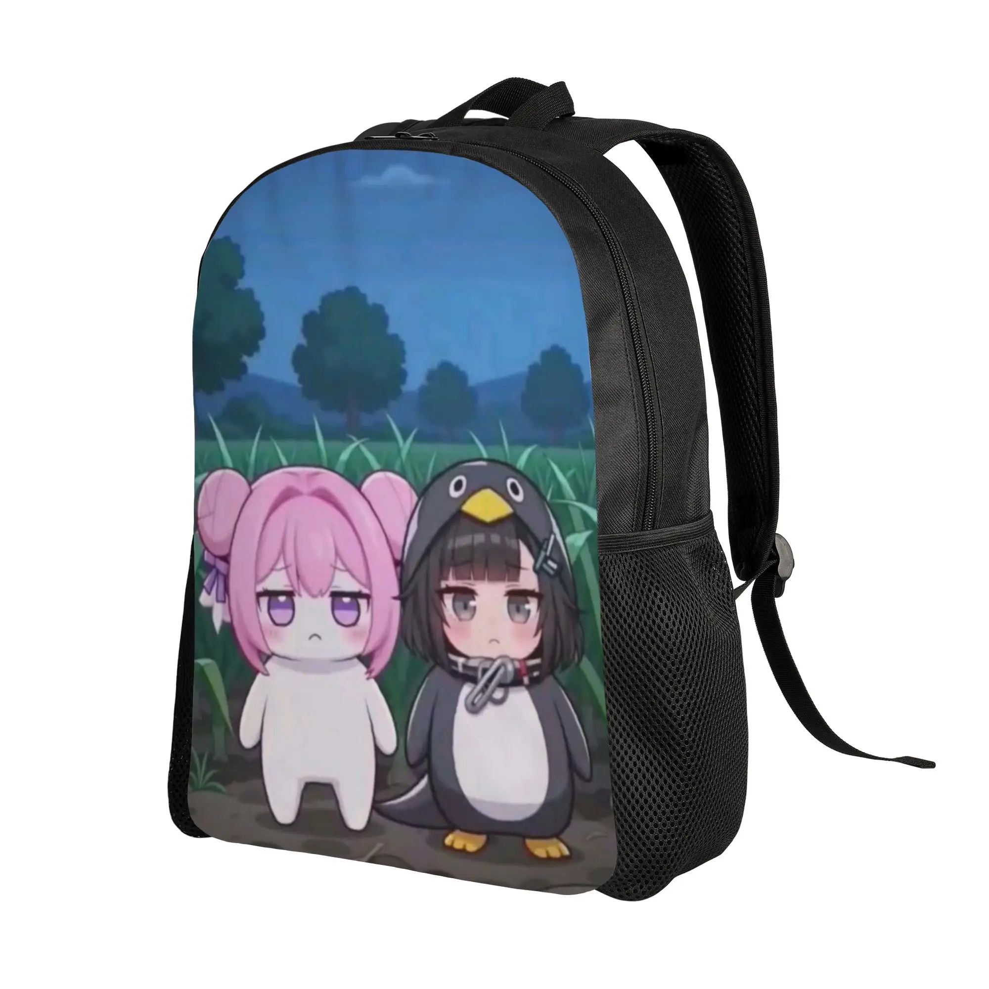 Back to school season Light gugu gaga Pink Hair Girl Penguin Night Sky Cute Kawaii Character Art Laptop Bag  Teenager Backpack
