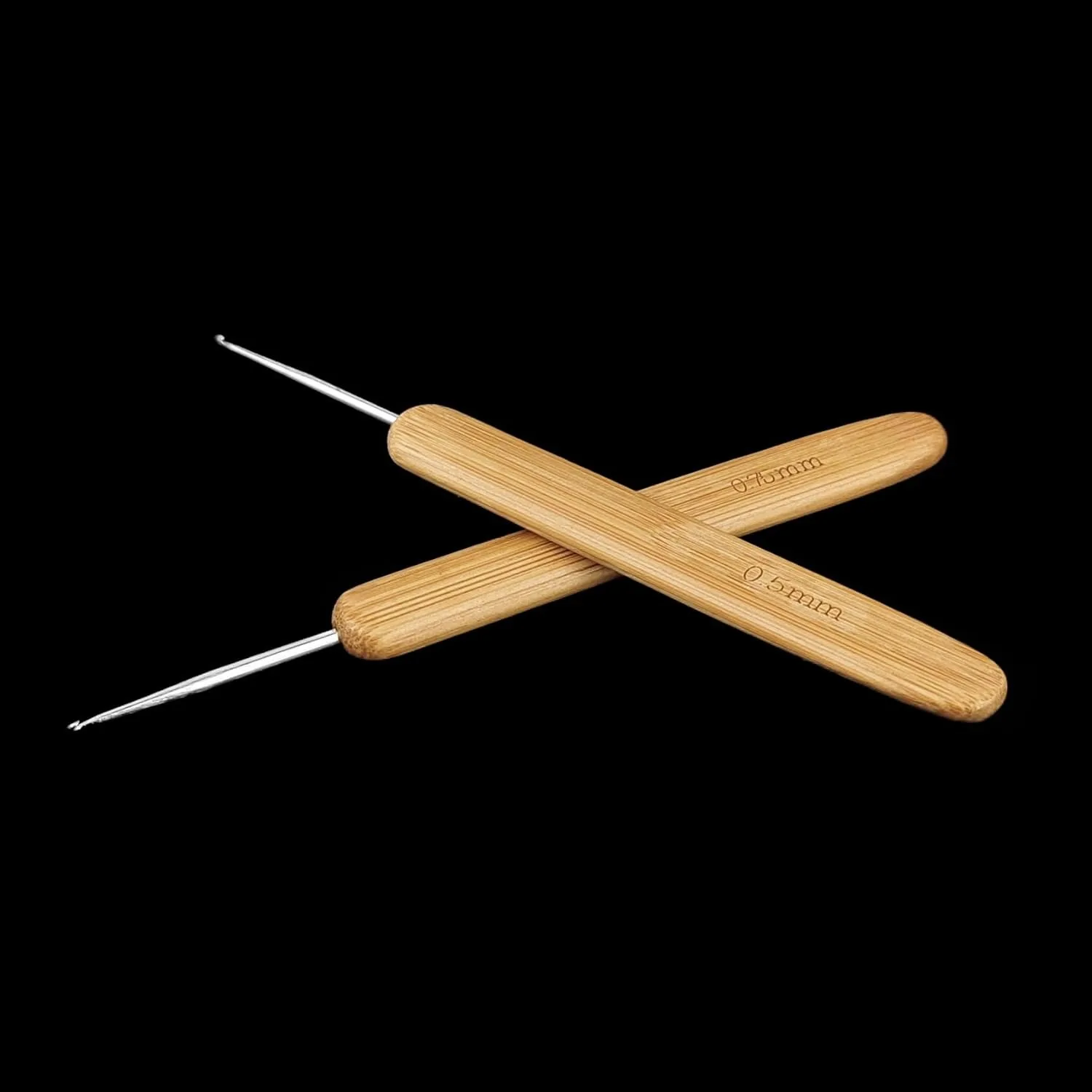 Bamboo Handle, 2pcs/Set 0.5mm+ 0.75mm Steel Crochet, Dreadlock Crochet Hook for Hair Braid Craft, for Dreads Tool