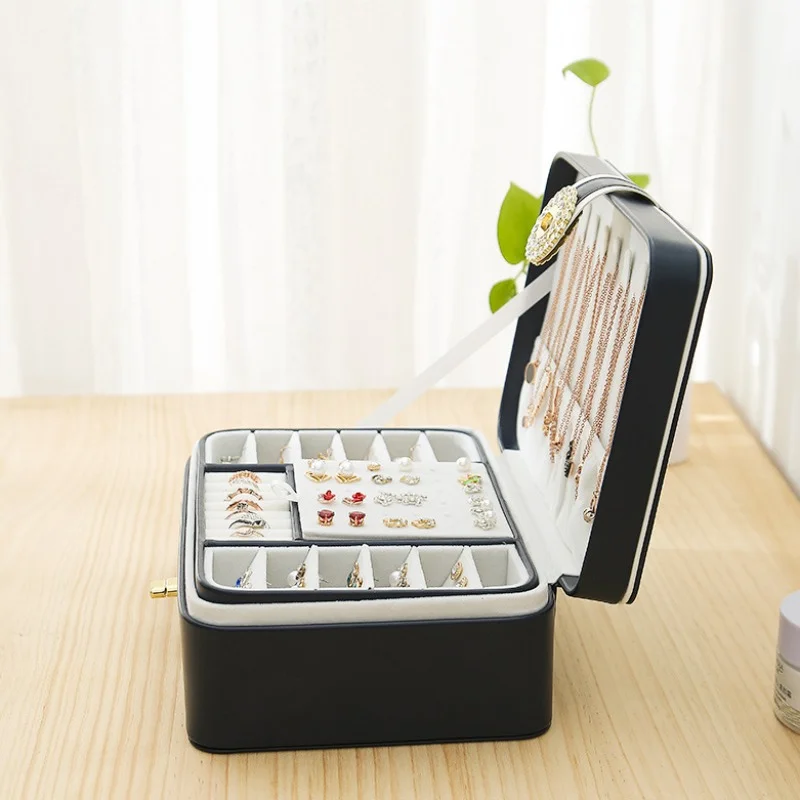 Double Layer Jewelry Box Organizer Large Capacity PU Leather Storage Ring Box Earrings studs Jewelry Display Jewelry Packaging