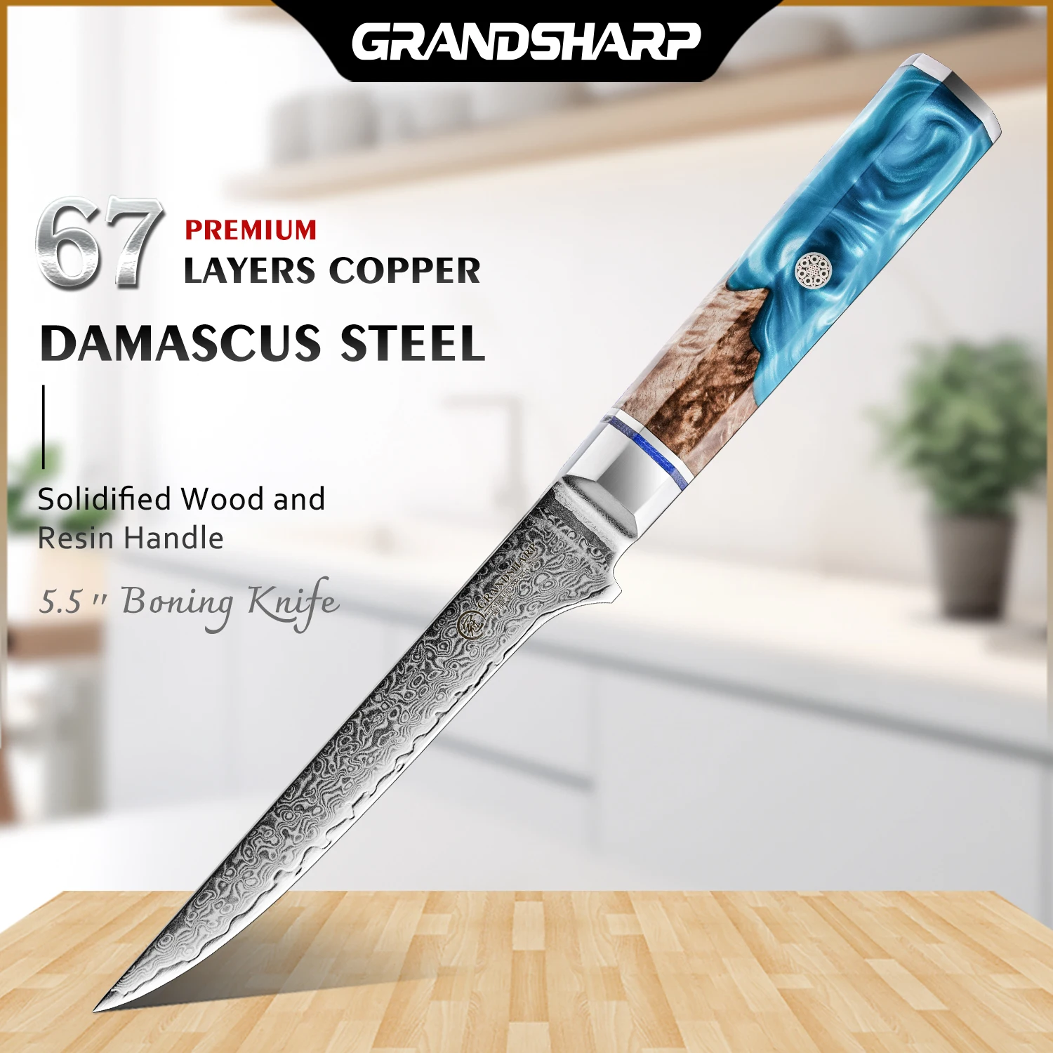 GRANDSHARP 5.7 Inch Boning Knife High Carbon Damascus Steel Fish Filleting Knife Sushi Bone Meat Fruit Vegetables Cutting Tools