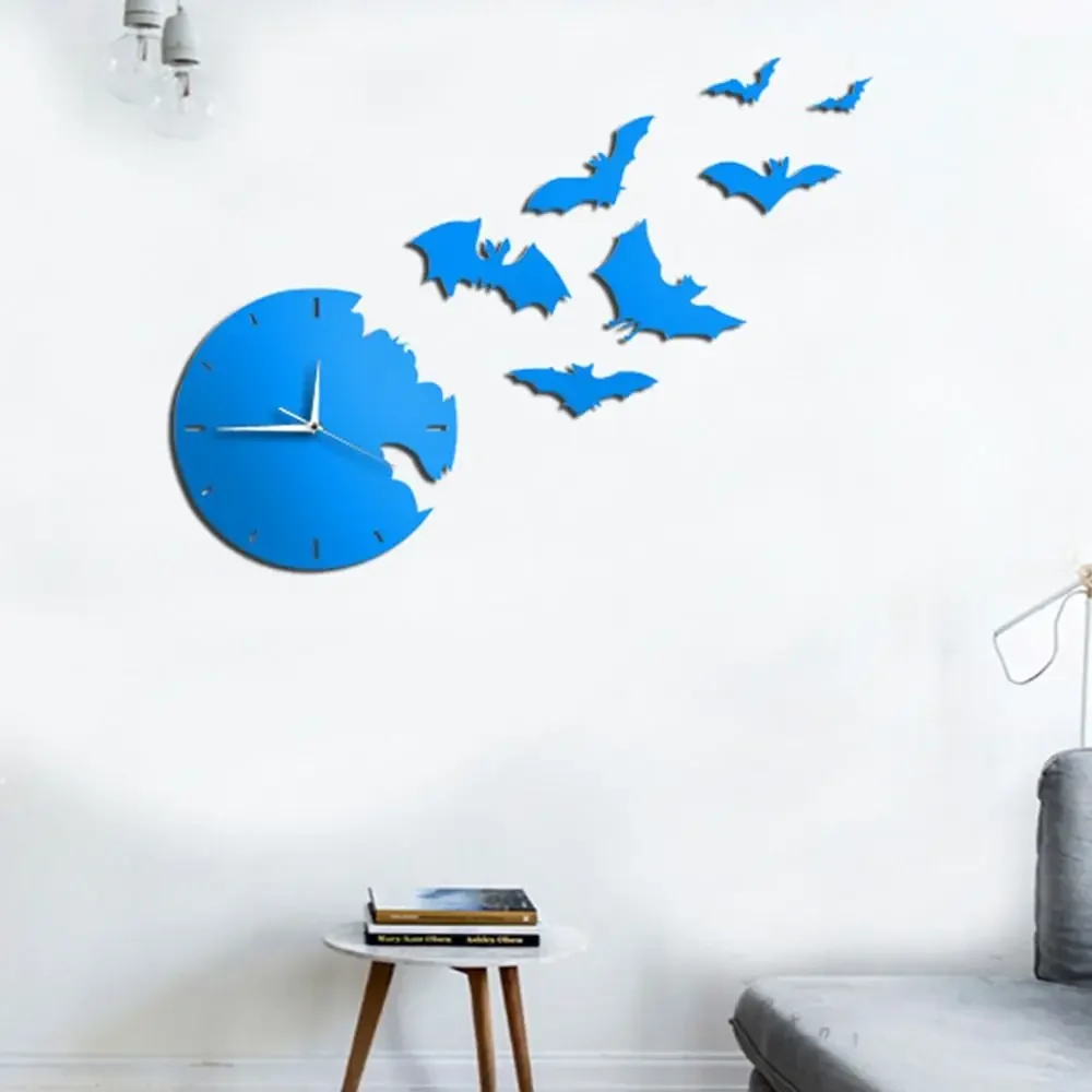 Creative Halloween Bat Wall Clock Household Bat Shaped Wall Hanging Clock Three-Dimensional Acrylic Decorative Clock Home Decor