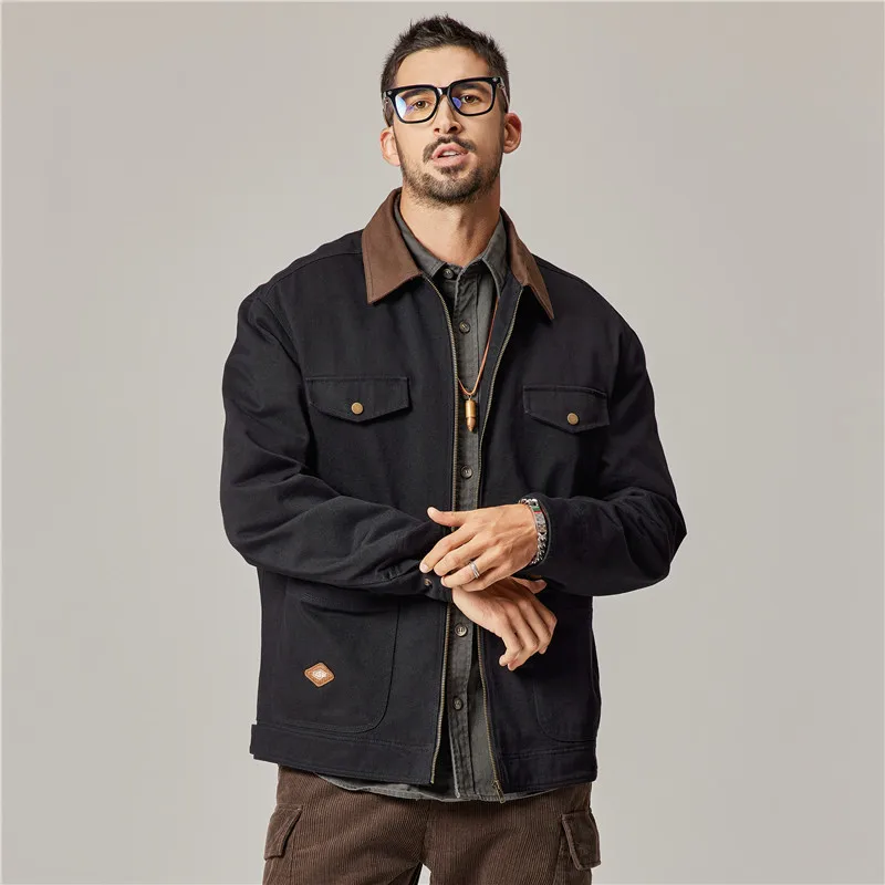 Detroit Jacket Men\'s Spring Autumn American Retro Fashion Loose Causal Wash Cotton Cargo Jacket Plus Size Coat Outerwear