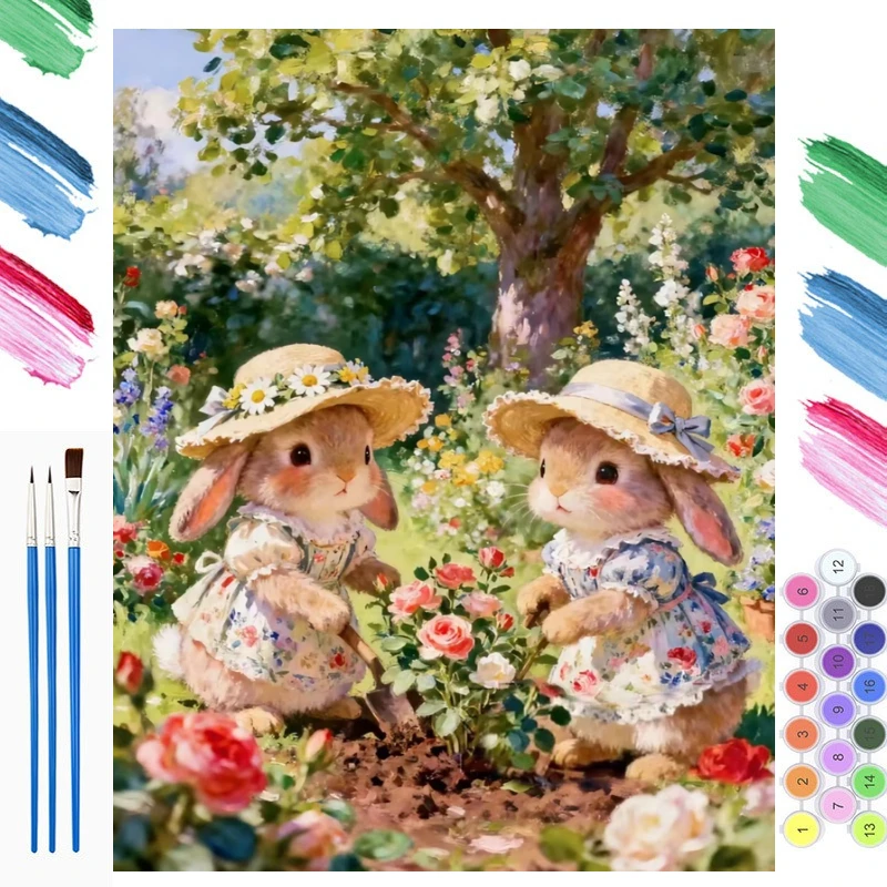 Art Craft Rabbit - ชุดระบายสีตามตัวเลขสำหรับผู้ใหญ่ ระดับเริ่มต้น ขนาด 40x50 ซม. ลายกระต่ายในชนบท
