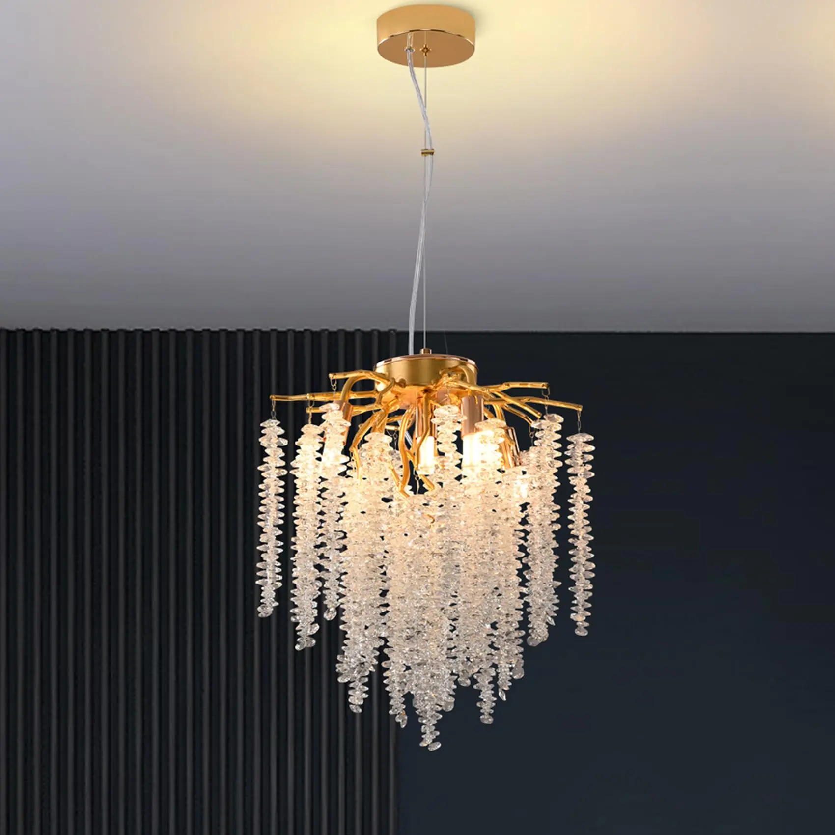 

Branch style modern round crystal chandelier, G9 lamp holder (excluding light bulb), living room, bedroom, dining area, foyer