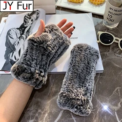 Lady Winter 100% Natural Real Rex Rabbit Fur Glove Women Soft Rex Rabbit Fur Glove Foashion Warm Knitted Genuine Fur Gloves