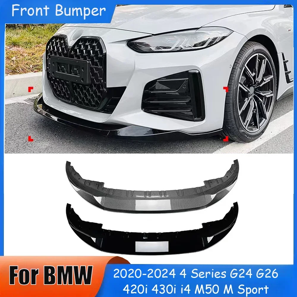 Front Bumper spoiler 2020-2024 For BMW 4 Series G24 G26 420i 430i i4 M50 M Sport Gloss black Splitter Lip Diffuser boby Kit trim