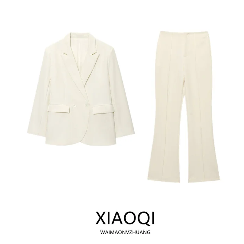 Lente 2025, damespak met dubbele rij knopen en lange mouwen, jaet en broek, tweedelige set, faionable Busin Wear