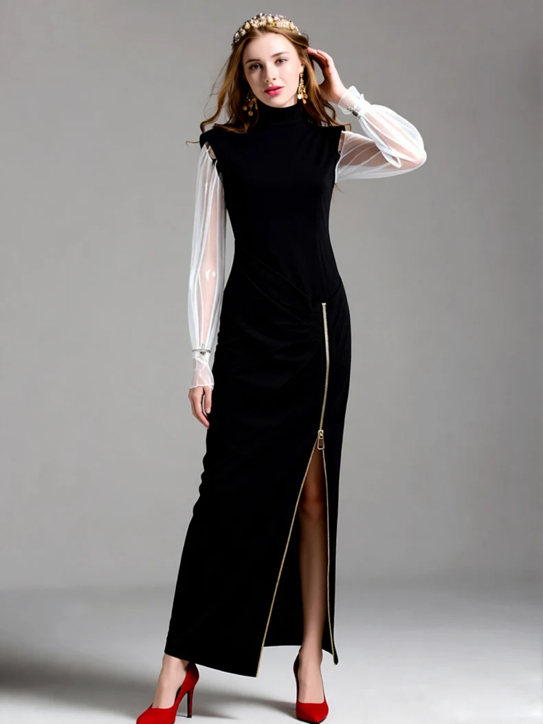 فستان نسائي طويل أسود برقبة عالية بدون أكمام - فستان طويل أنيق بسحاب جانبي للحفلات والسهرات والزفاف #2