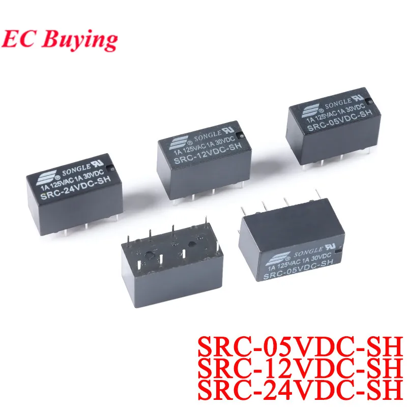 5 pces/1pc relé src SRC-05VDC-SH SRC-12VDC-SH SRC-24V dc 5v 12v 24v 1a 125vac 30vdc 8pin relés relé conversão rele