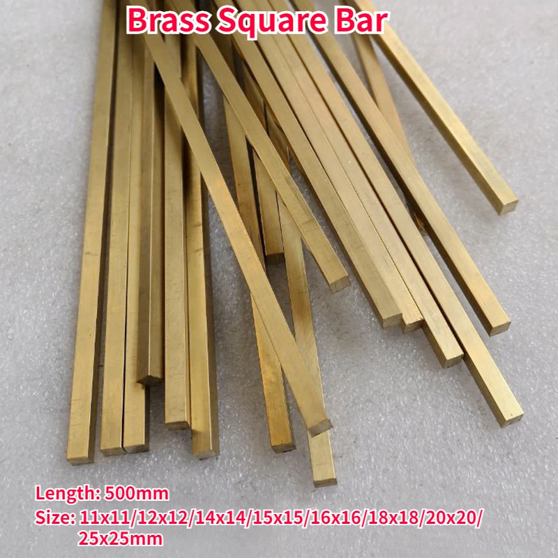 1Pcs Length 500mm Brass Square Bar Solid Square Bar 10x10/11x11/12x12/14x14/15x15/16x16/18x18/20x20/25x25mm