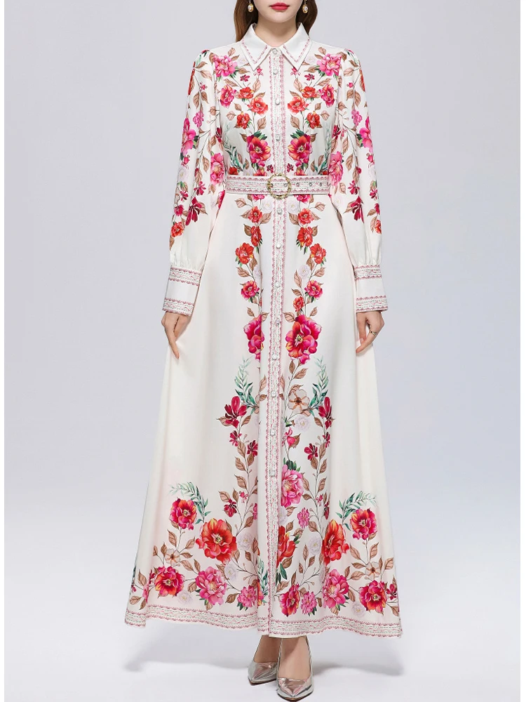 

Элегантное красное платье с принтом, отложным воротником, застежкой и рукавами-фонариками, приталенное, новая модная женская весенняя одежда 2026 года