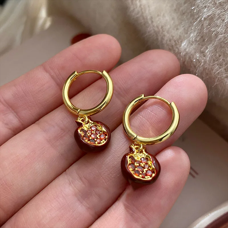 خمر العصرية الأحمر الرمان قلادة قلادة للنساء 2025 جديد الفاكهة الترقوة سلسلة أقراط مُزينة بحُلي المختنق مجوهرات هدية #5