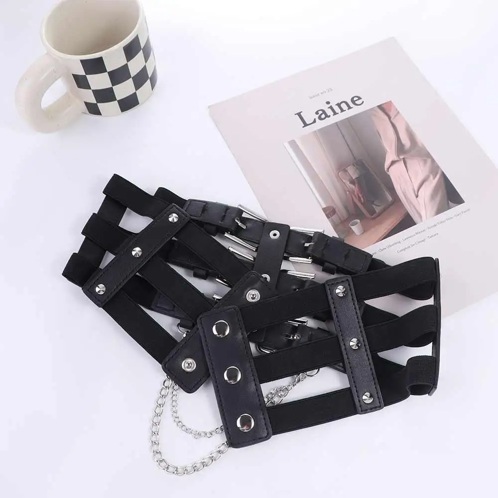 中空ワイドベルト Y2K チェーン原宿スタイルの女性のウエストベルトウエストコルセットベルトカマーバンドスリムビスチェコルセット弾性ベルト