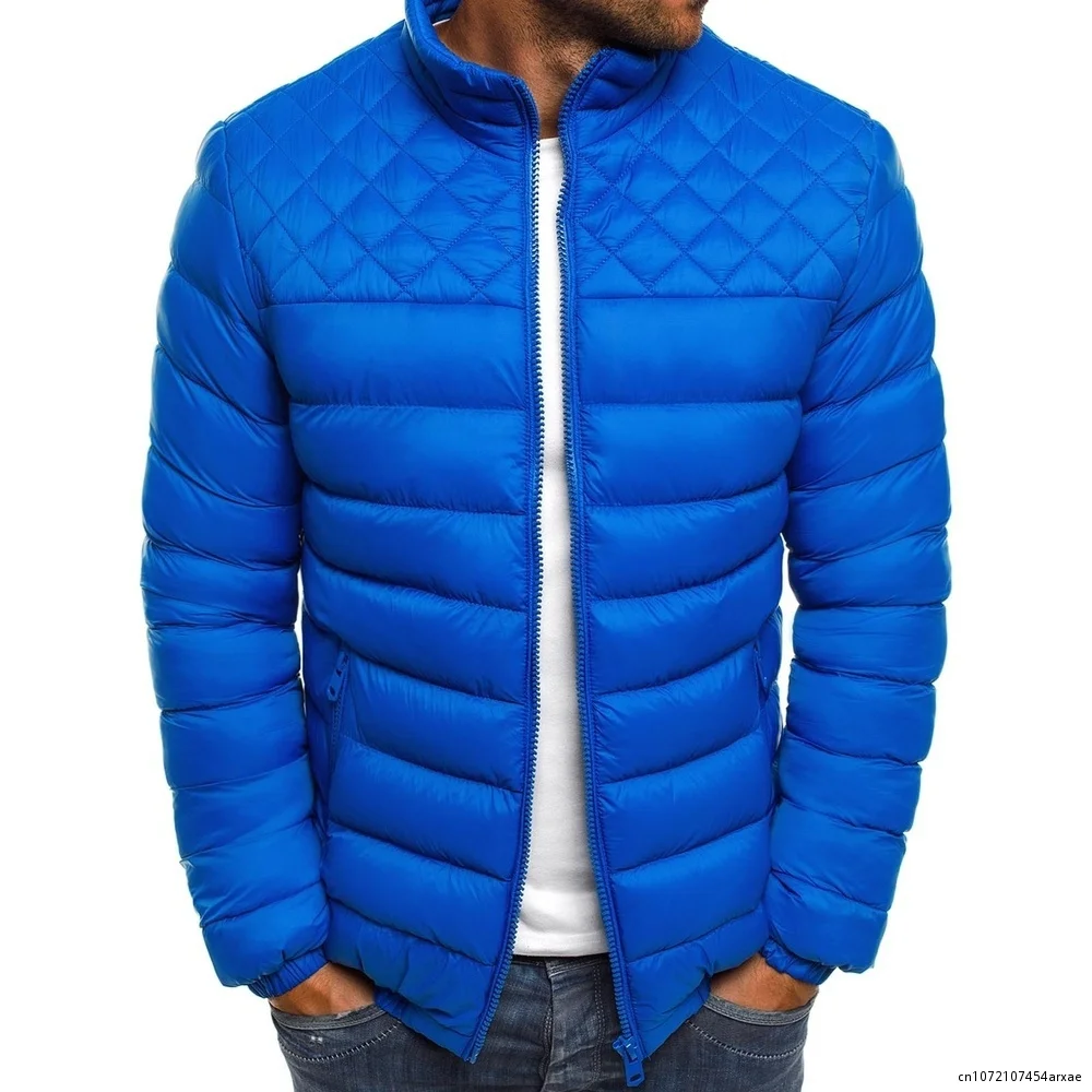 Parka cálida de invierno para hombre, chaqueta acolchada con cuello levantado, abrigo sólido con cremallera, ropa de calle informal