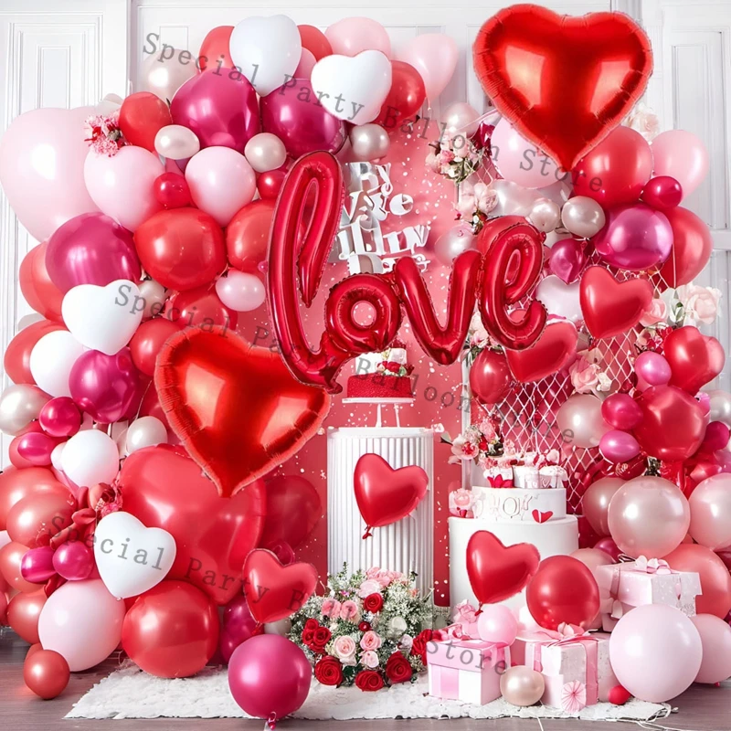 Valentine Decoration Balloon Garland Arch Kit Rose Red Heart Love Balon for Wedding Anniversary Valentine Day Gift 14 De Febrero