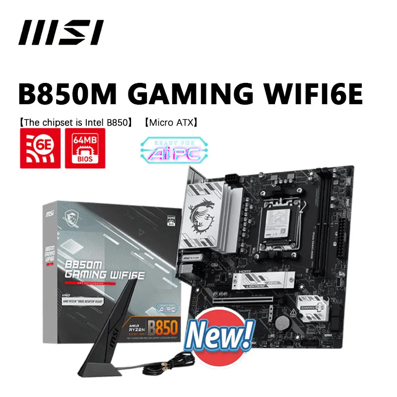 

MSI B850M GAMING WIFI6E Micro ATX AMD B850 Socket AM5 Supports AMD Ryzen™ 9000/ 8000/ 7000 Series New Motherboard
