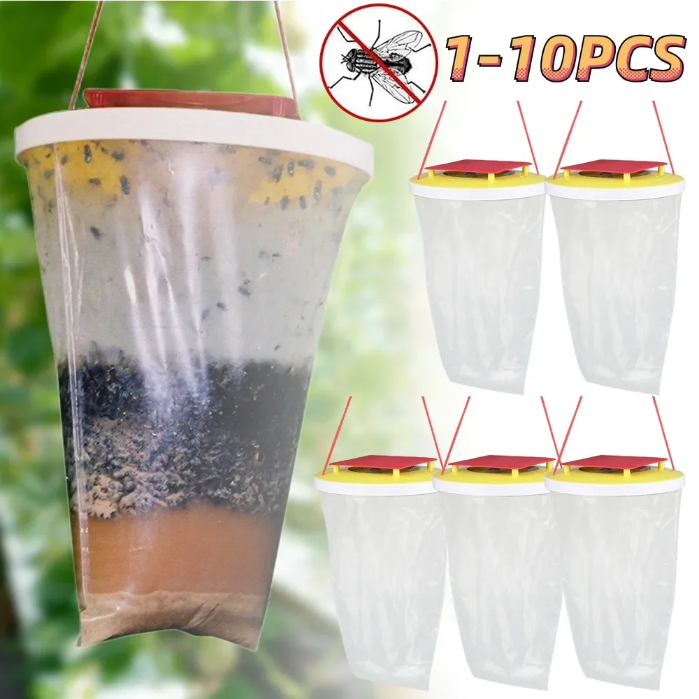 1-10pcs Hanging Fly Catcher Trap Fly Bags Disposable Flies Catching Bag Bug Killer Outdoor Garden Insect Lure Pouch Pest Trap