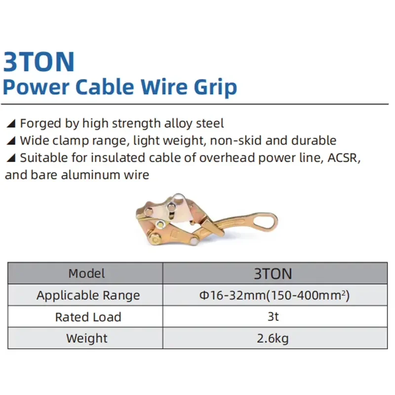 3TON Power Cable Wire Grip 3t 16-32mm 150-400mm2 ACSR Bare Al Insulated Overhead