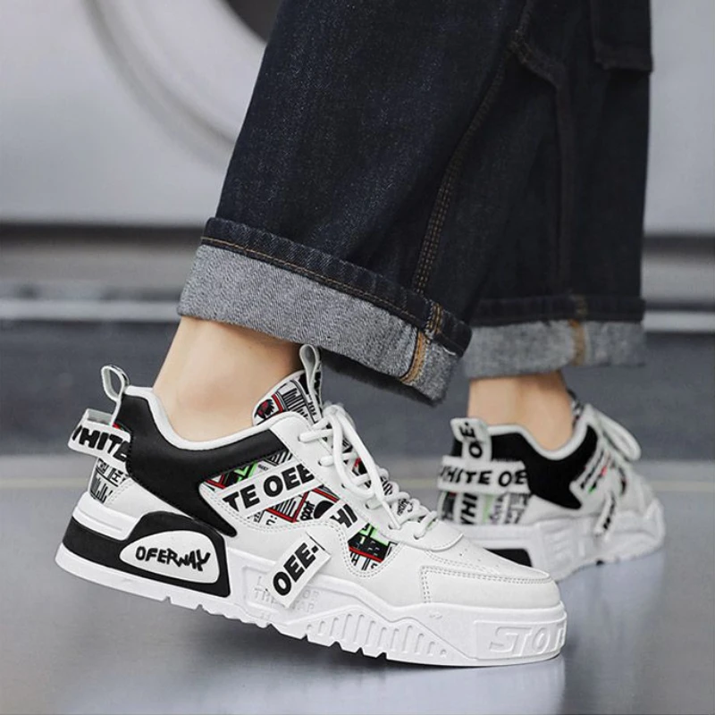 أحذية رياضية صيفية للرجال أحذية تزلج ذات نعل سميك أحذية رياضية مريحة باللون الأسود والأبيض للأحذية خفيفة الوزن Zapatillas De Deporte #3