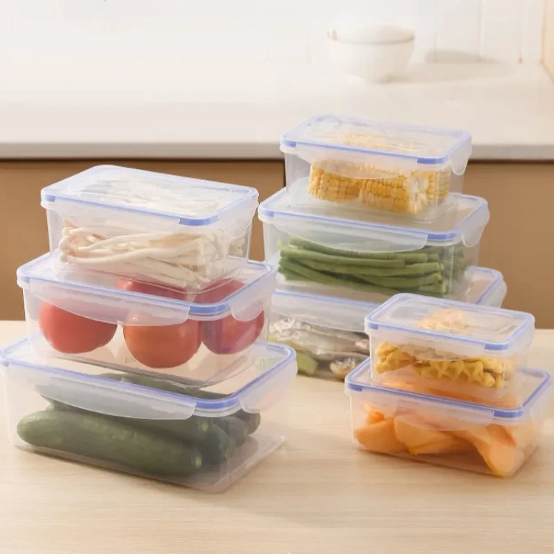 Sealed rectangular refrigerator storage box with lid Plastic crisper microwave heating lunch box with lid office workers