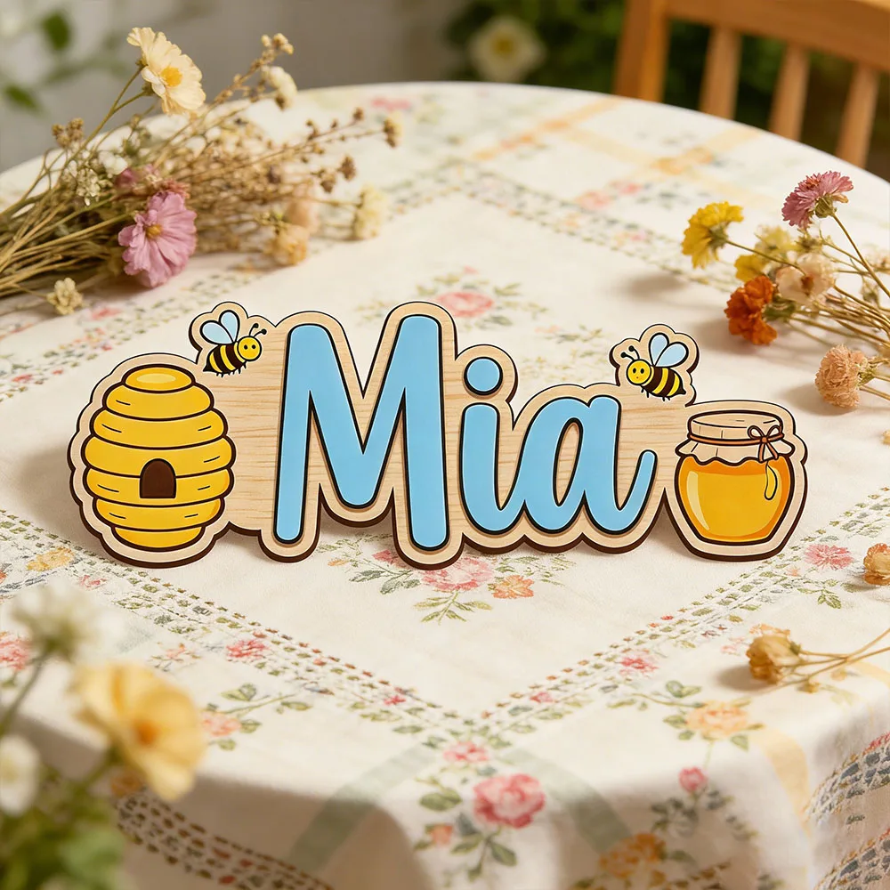 Custom Honey Bee Hive Name Plaque for Kids Bedroom Unique Sweet Honey Jar Themed Wooden Door Hanger Gift