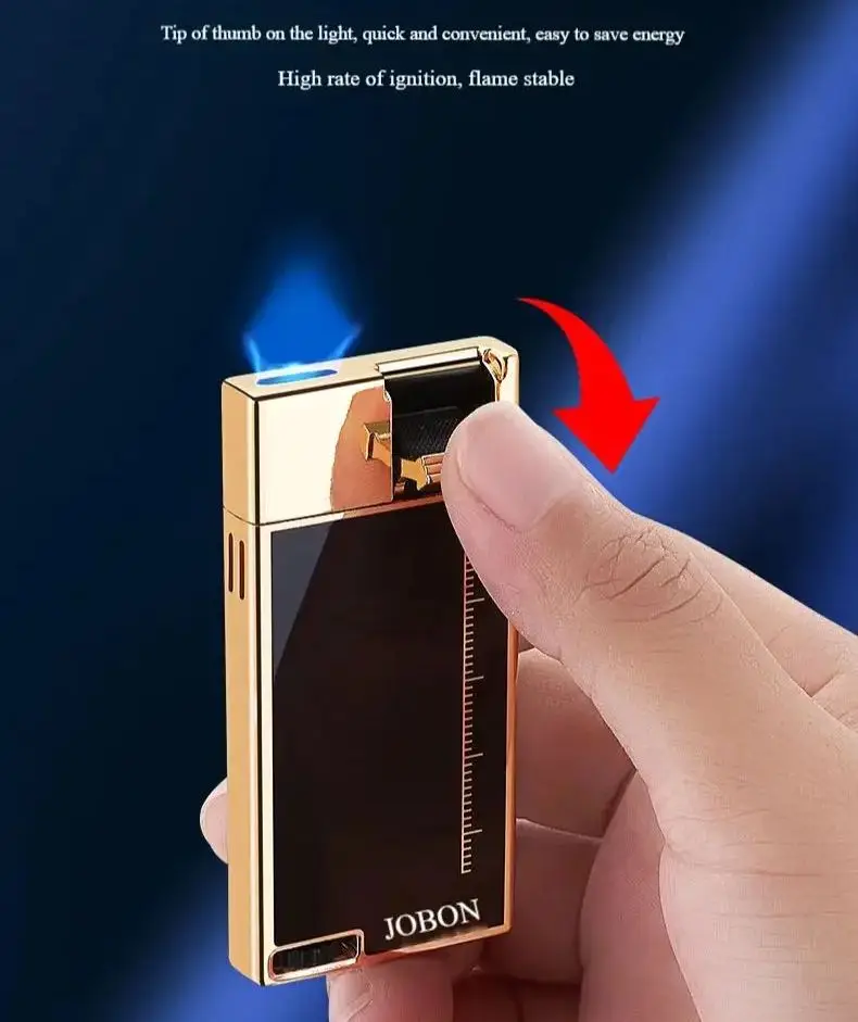 JOBON Thin Cigar Lighter Cigarette Jet Blue Flame Windproof Refined Luxury Lighter Cigarette Accessories with Visible Gas Level