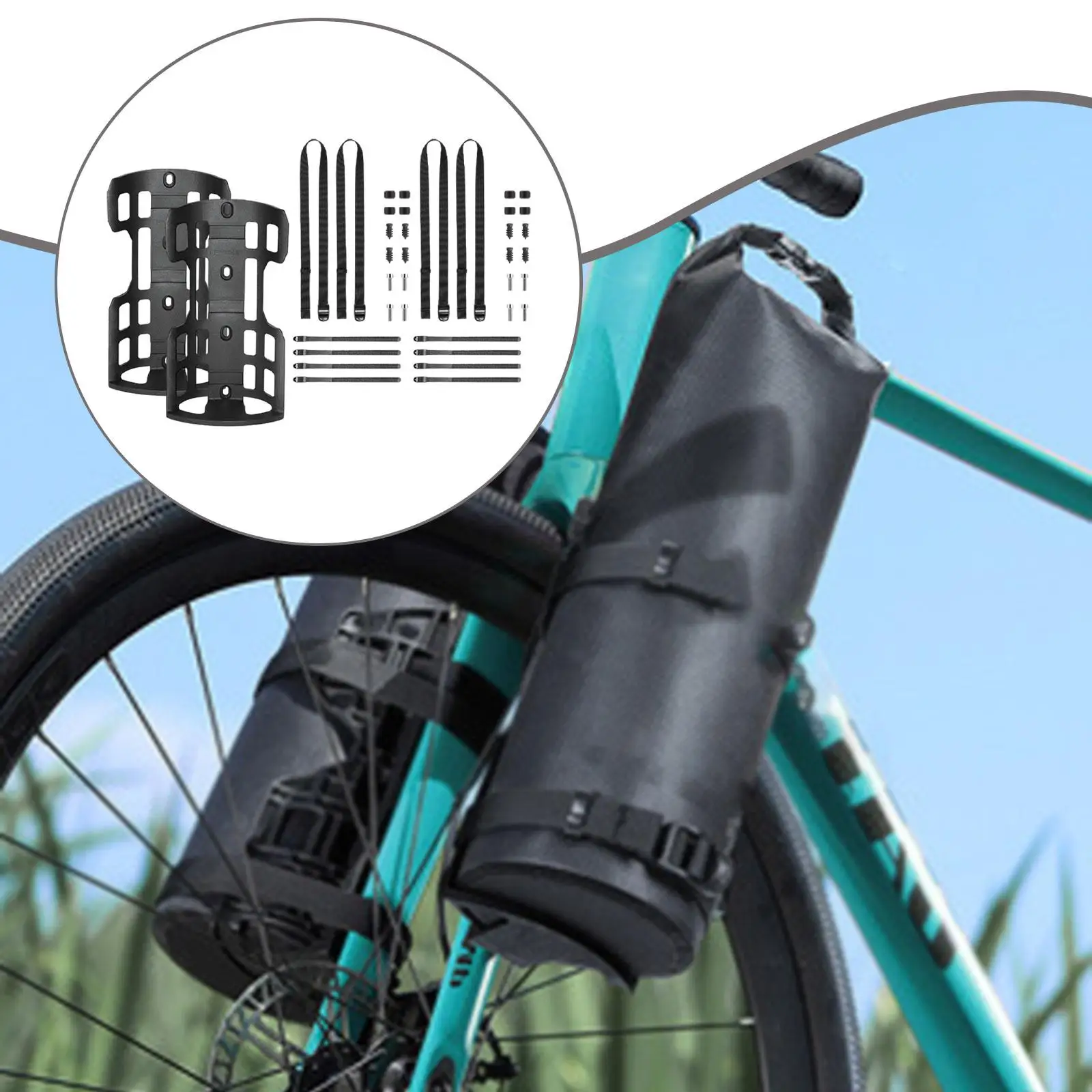 

Bike Front Fork Bag Fixed Base Set Premium Assembly Easy Install Bicycle Tool Holder for Road Bikepacking Gear