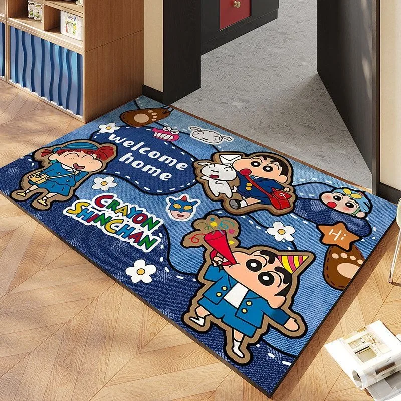 Crayon Shin Chan Floor Mat Cute Cartoon Stamp Crystal Fleece Carpet New Room Entrance Change Shoes Wear Resistant Pad Gifts