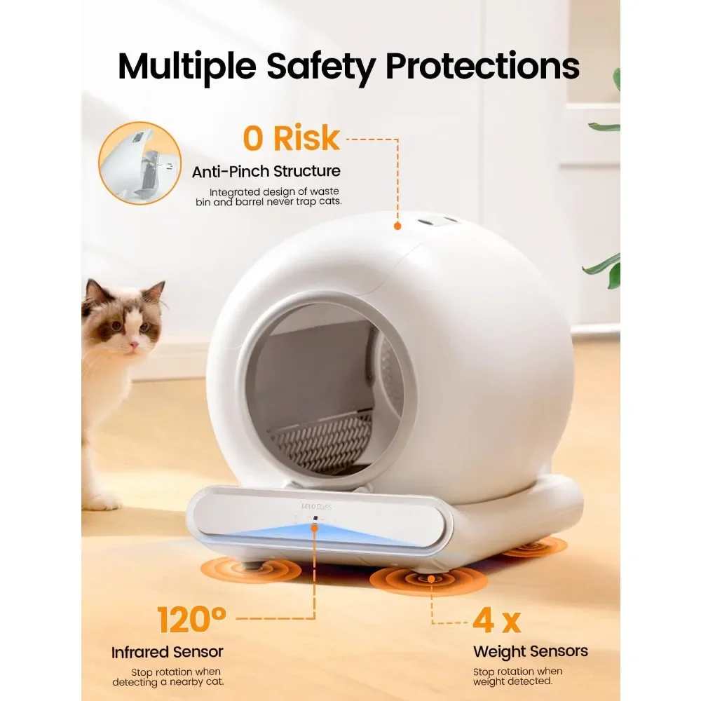 Self Cleaning Cat Litter Box,Safe Protection Automatic Cat Litter Box,APP Control/Lower Entry/Large Capacity Cat Litter Box